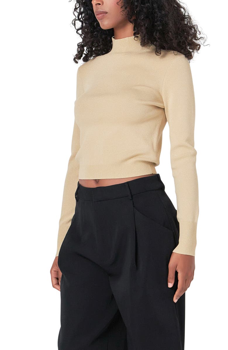 Endless Rose Metallic Crop Sweater, Alternate, color, Beige