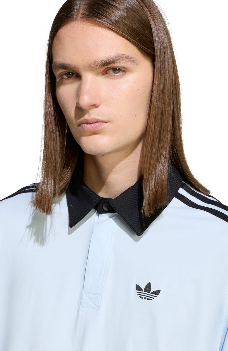 adidas 3-Stripes Long Sleeve Rugby Shirt, Alternate, color, Crystal Sky/ /