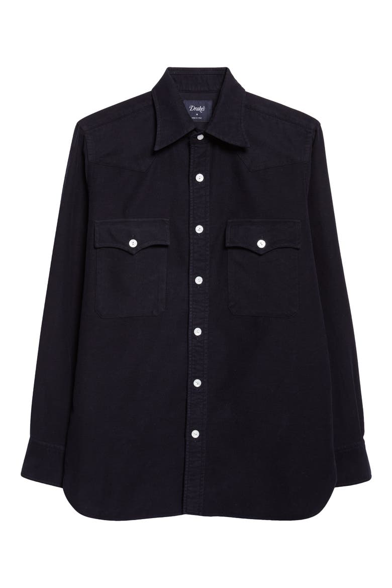 Cotton Moleskin Western Shirt, Alternate, color, NAVY