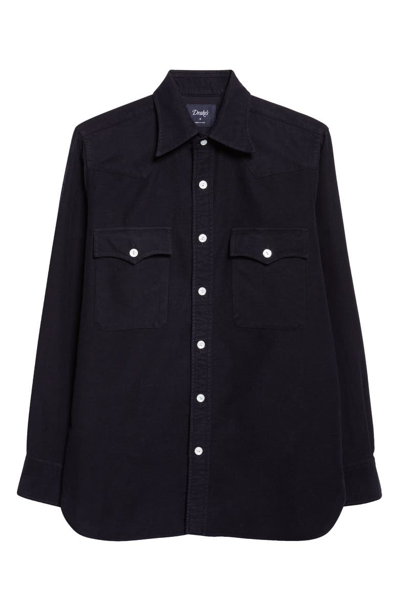 Drake's Cotton Moleskin Western Shirt, Alternate, color, Navy