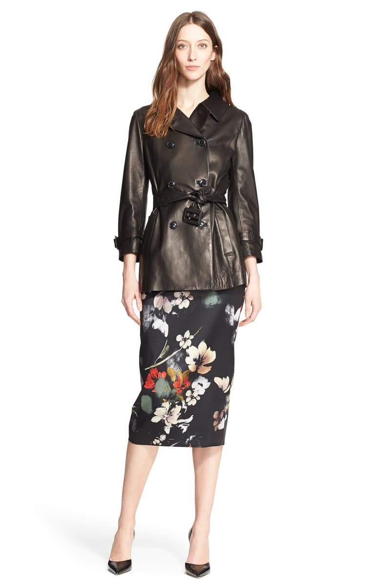 Nordstrom Signature and Caroline Issa Floral Print Stretch Satin Pencil Skirt, Alternate, color, 