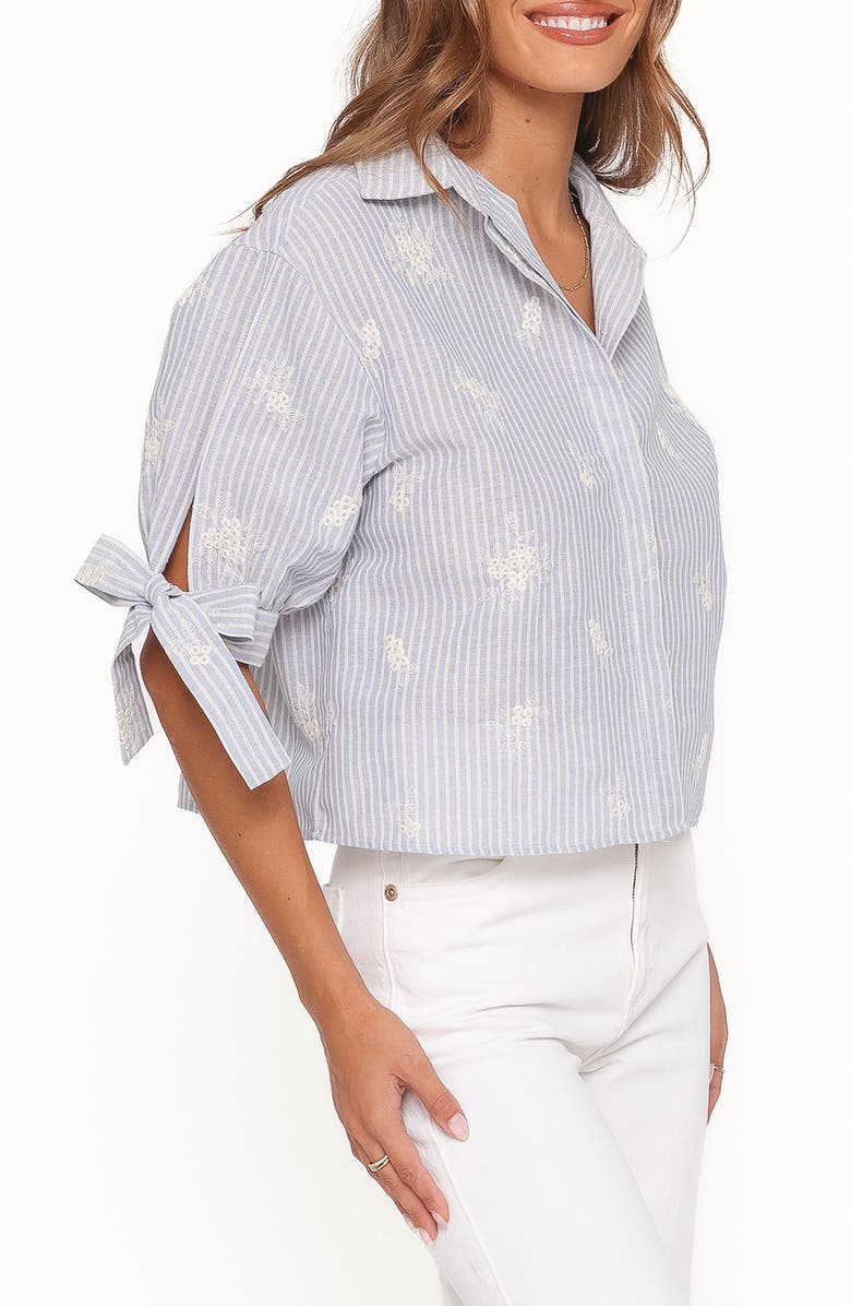 Petal & Pup Floriana Embroidered Tie Sleeve Shirt, Alternate, color, Blue Stripe
