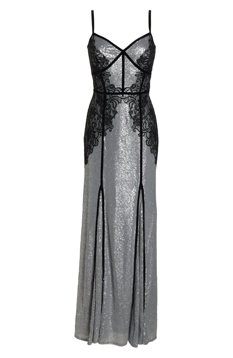Tadashi Shoji Sleeveless Sequin & Lace Gown, Alternate, color,