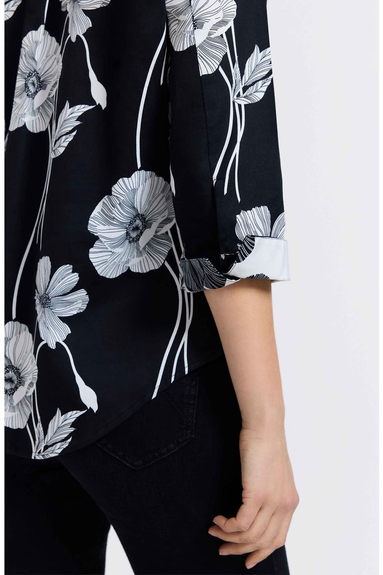 Marina Poppy Print Cotton Button-Up Shirt, Alternate, color, BLACK/ WHITE