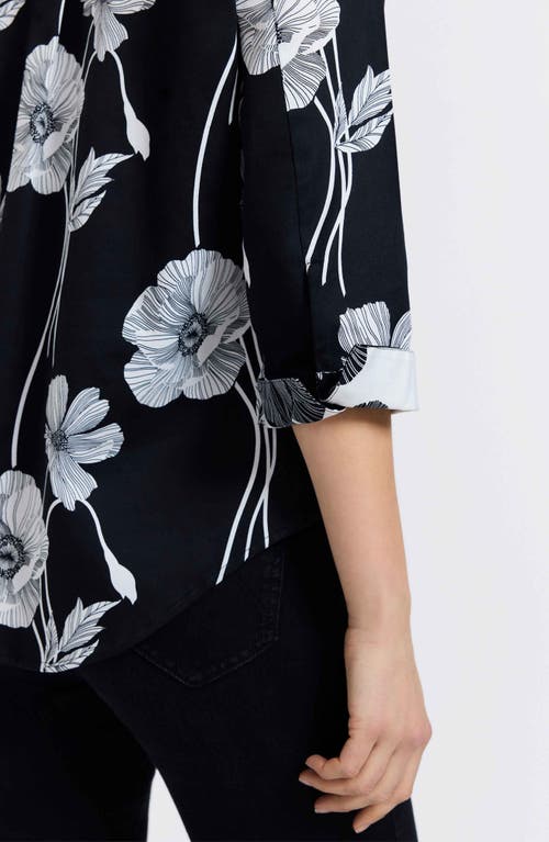 Foxcroft Agnes Poppy Print Three-quarter Sleeve Popover Top