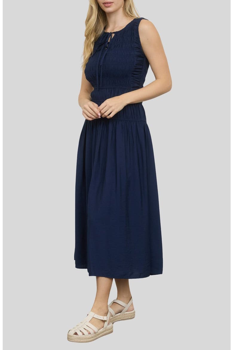 Smock Bodice Midi Dress, Alternate, color, NAVY