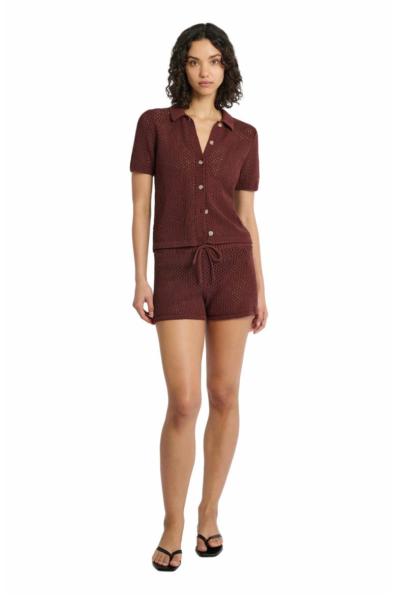Crochet Knit Button Up Shirt, Main, color, RUM