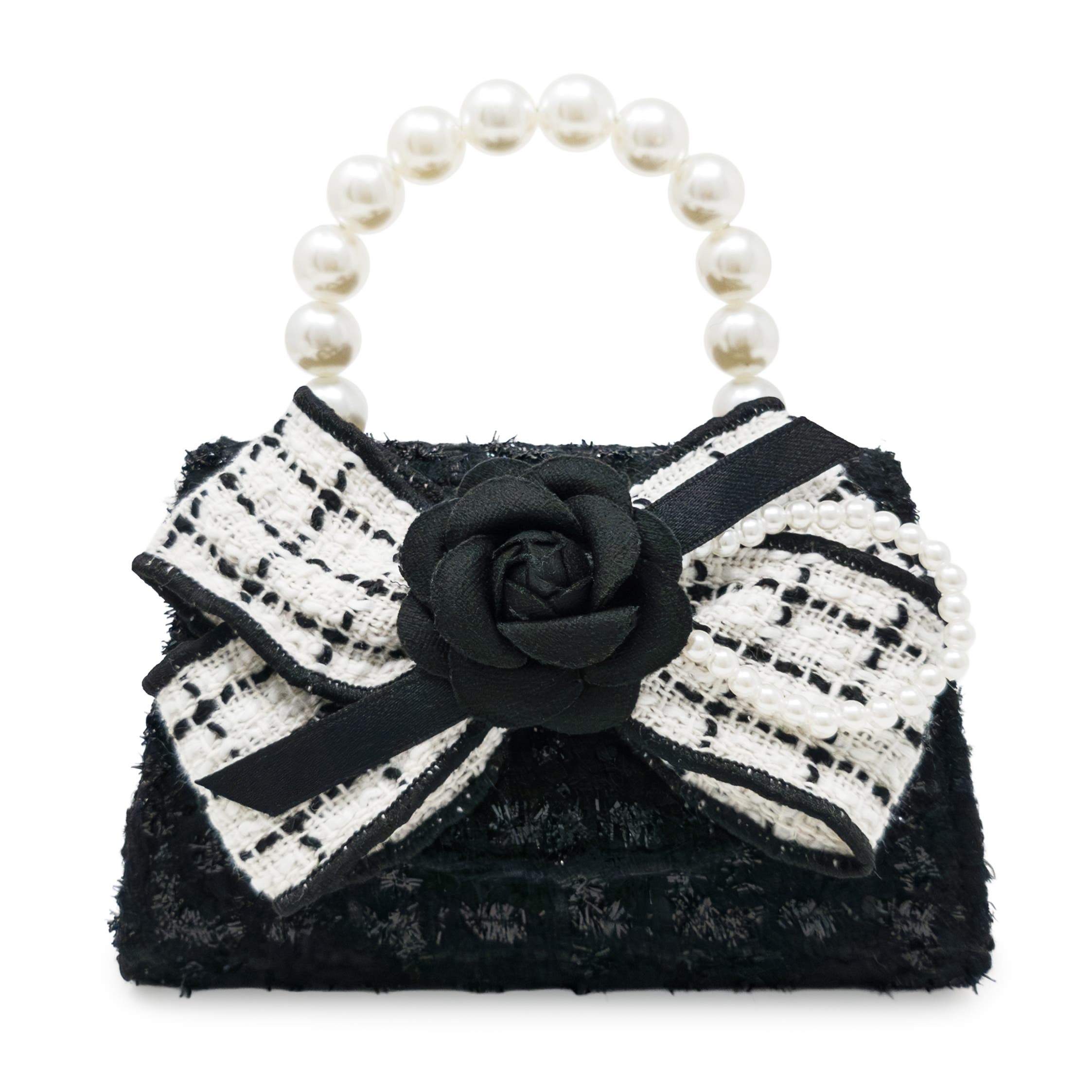 Puttisu Coco Ribbon Bow Pearl Handbag, Main, color, Noir Elegance