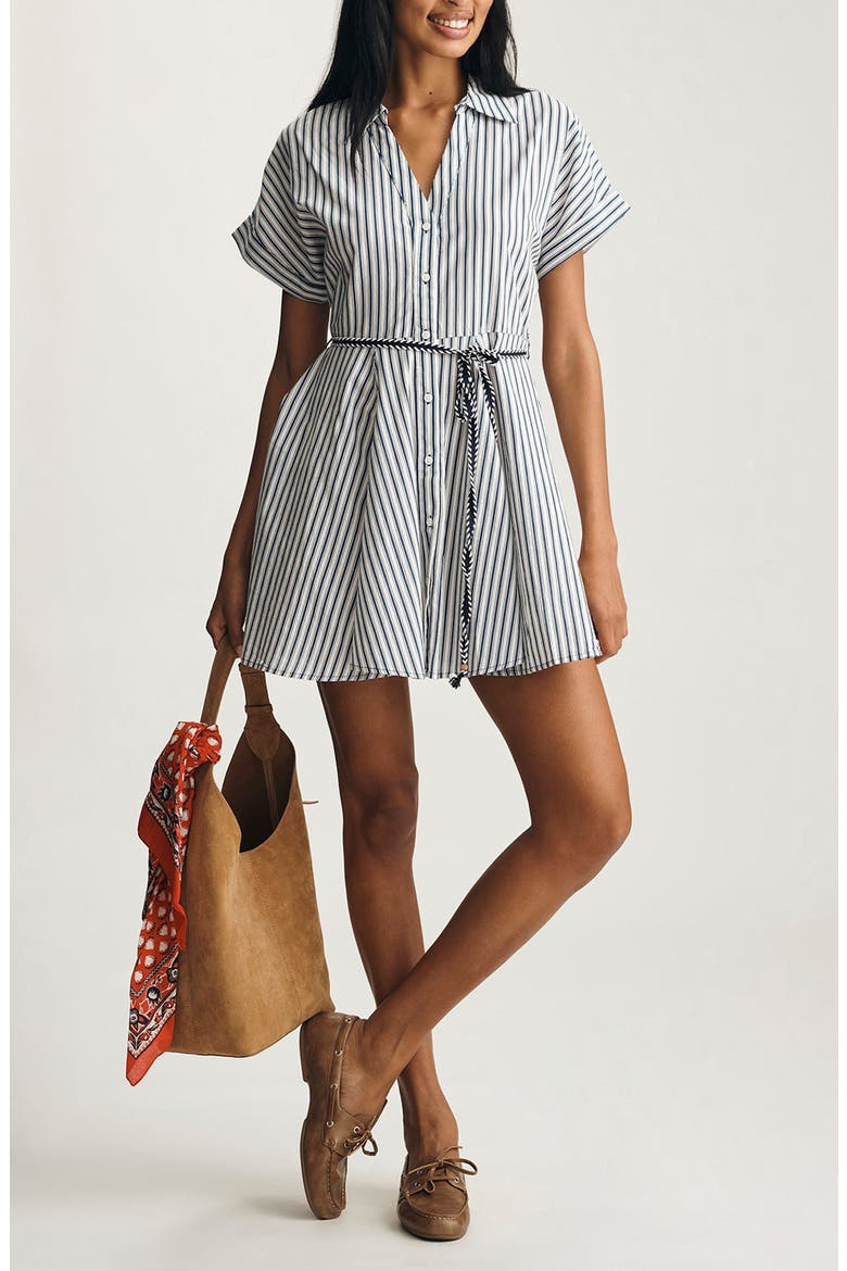 Stripe Tie Waist Dolman Sleeve Minidress, Main, color, NAVY STRIPE PRINT
