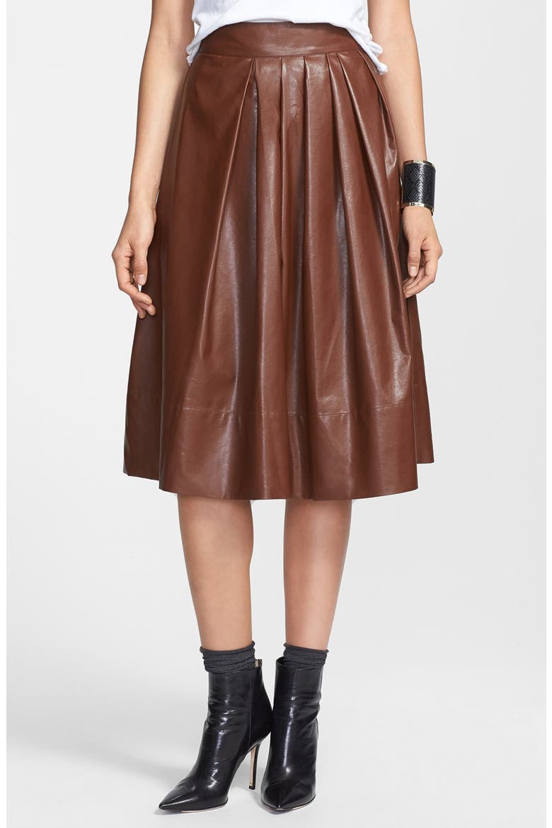 Pleated Faux Leather Town Skirt, Main, color, COGNAC