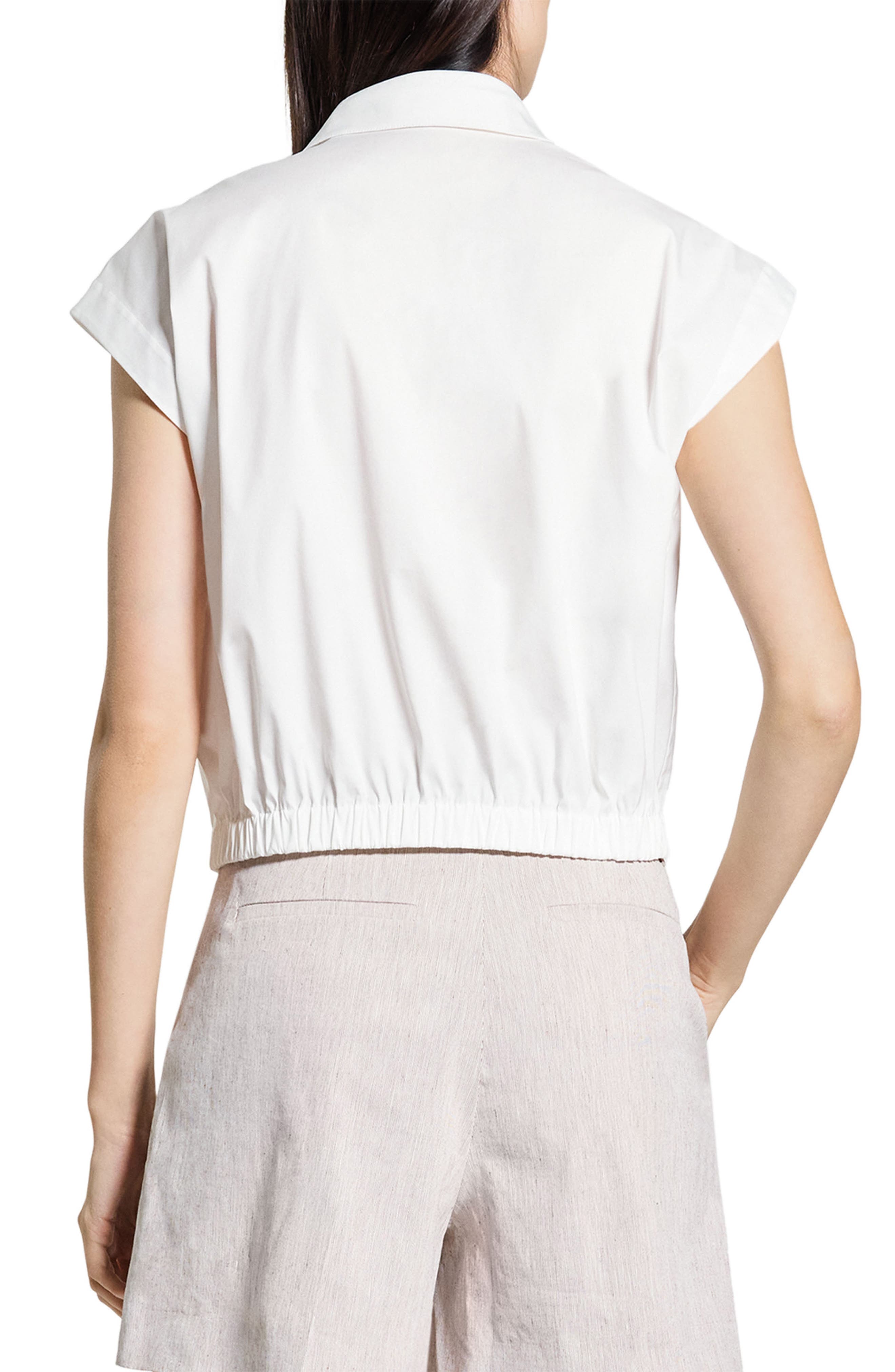 Elastic Hem Cap Sleeve Button-Up Shirt - image 2