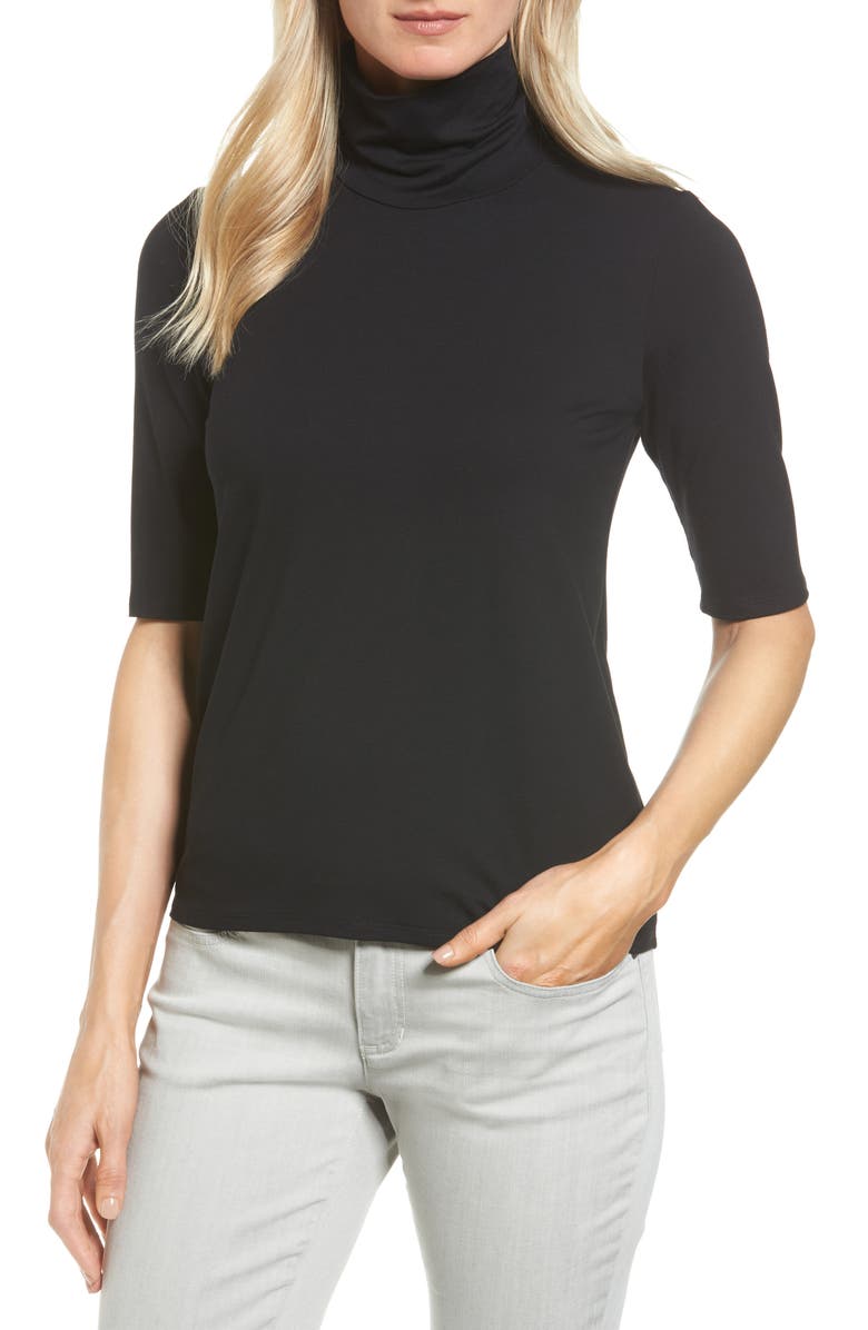 Eileen Fisher Scrunch Neck Jersey Top, Main, color, 