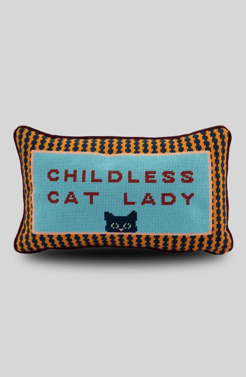 Childless Cat Lady Needlepoint Pillow