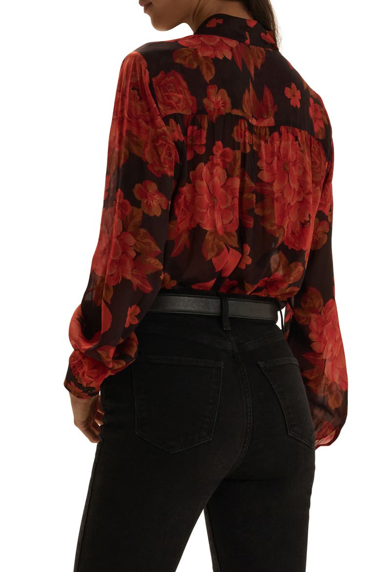 The Simone Floral Tie Neck Top, Alternate, color, WINE FLORAL