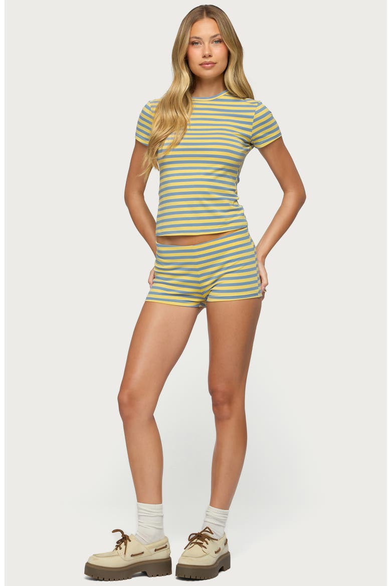 Isara Stripe Stretch Cotton Shorts, Alternate, color, BLUE-AND-YELLOW