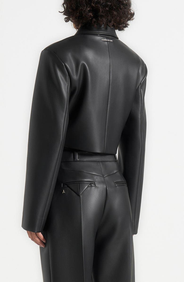 Manière De Voir Ania Wide Shoulder Leather Jacket, Alternate, color, Black