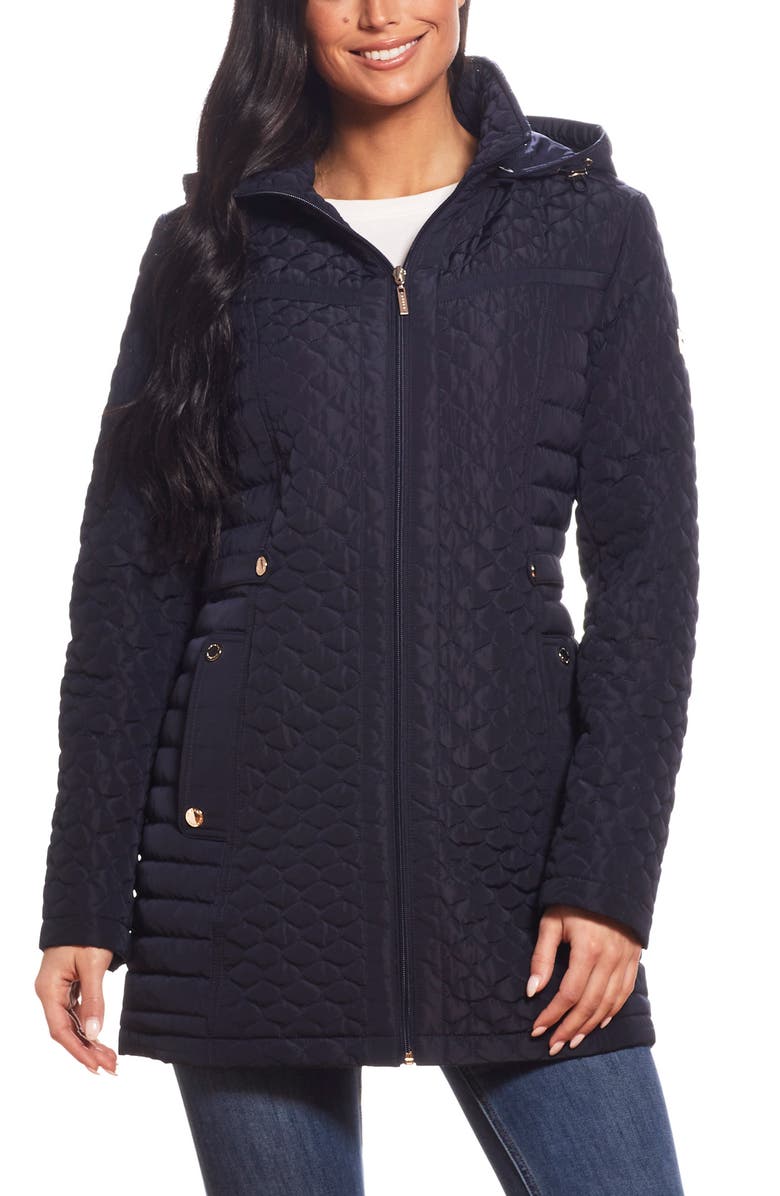 Gallery Quilted Water Resistant Hooded Jacket, Main, color, Ink Navy