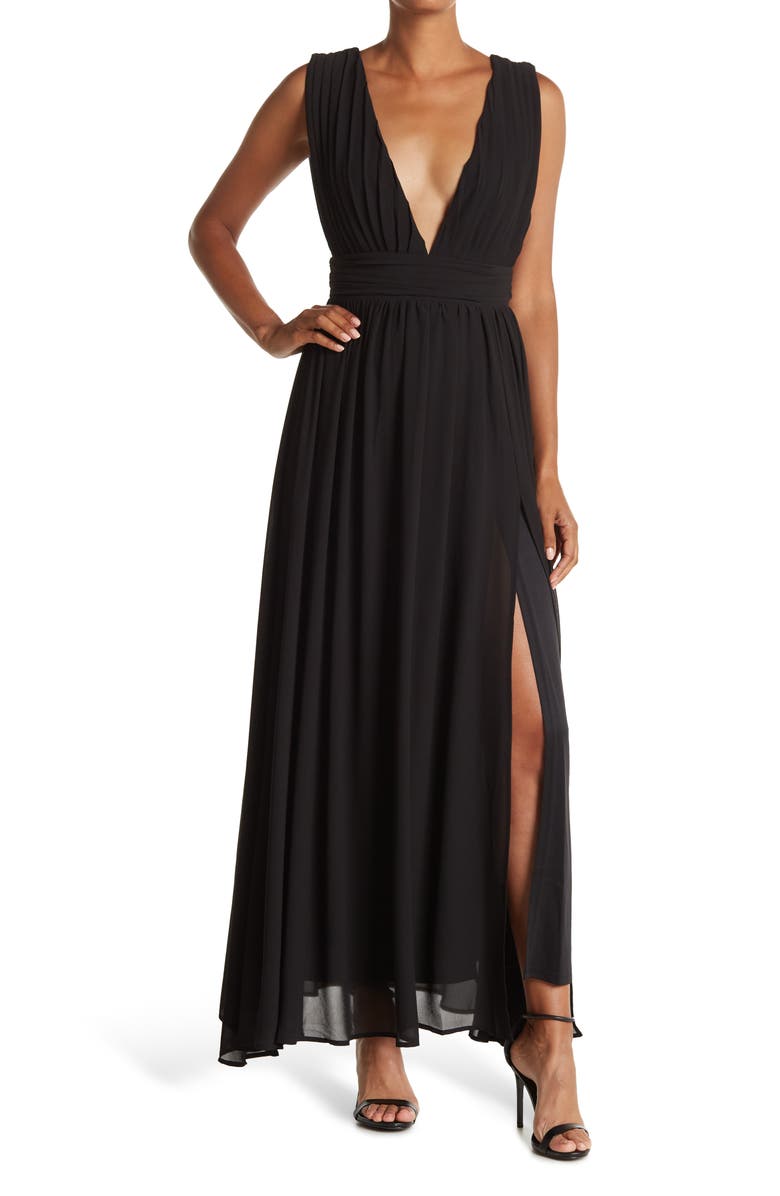 Love By Design Plunge V-Neck Sleeveless Georgette Maxi Dress, Main, color, 