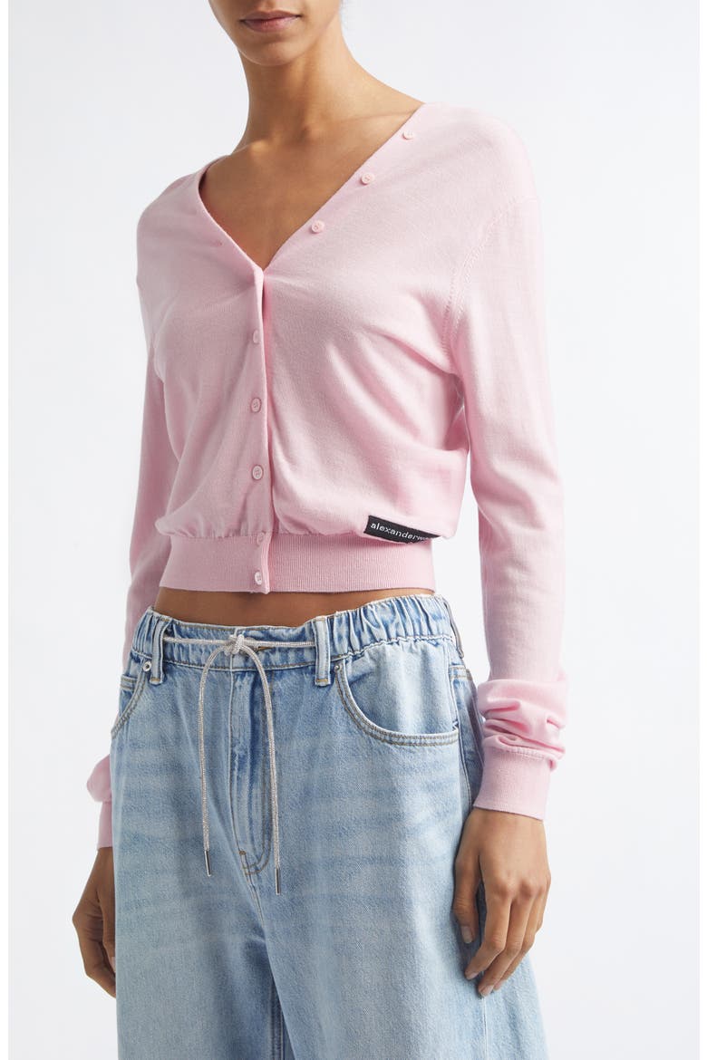Crop Continuous Placket Wool Cardigan, Alternate, color, BALLET PINK