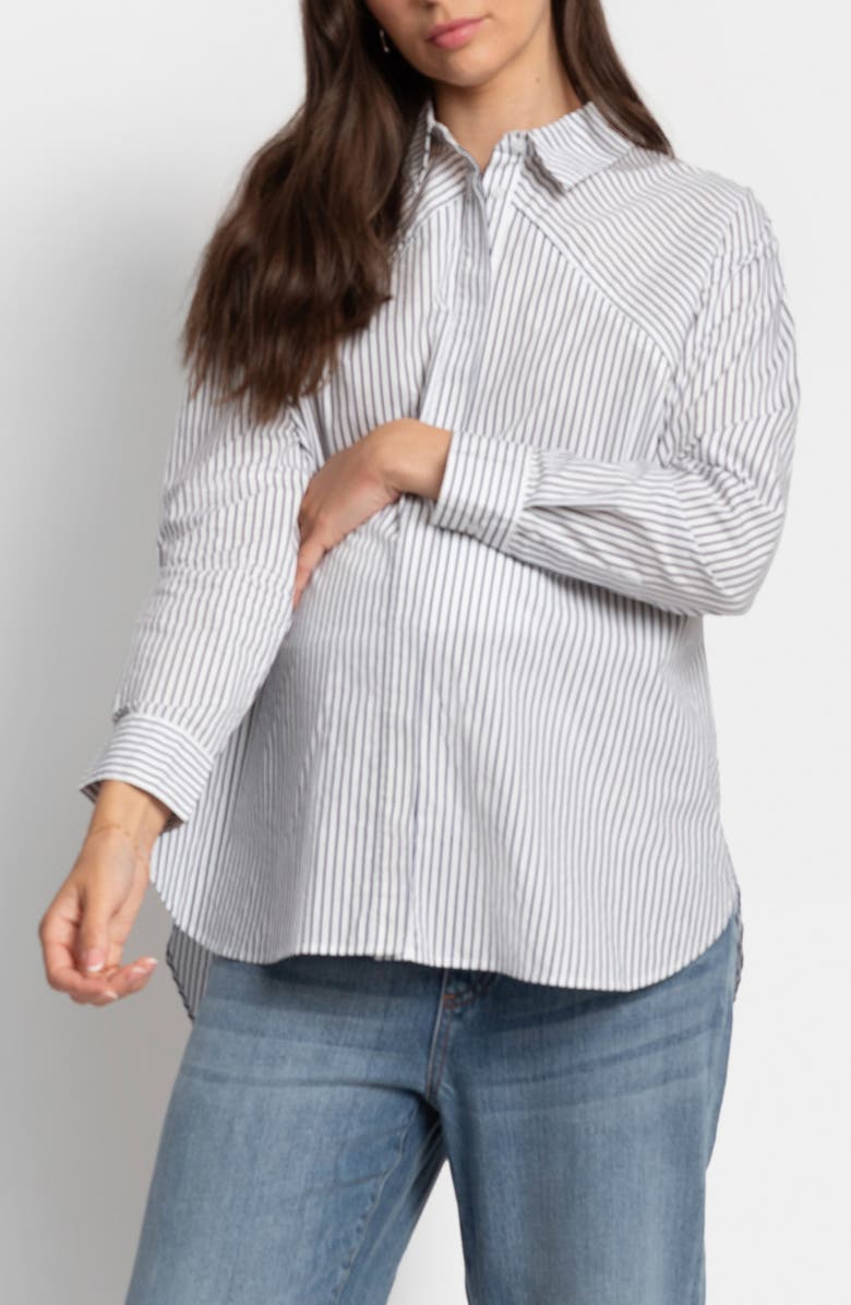 Seraphine Pinstripe Maternity/Nursing Button-Up Shirt, Main, color, 