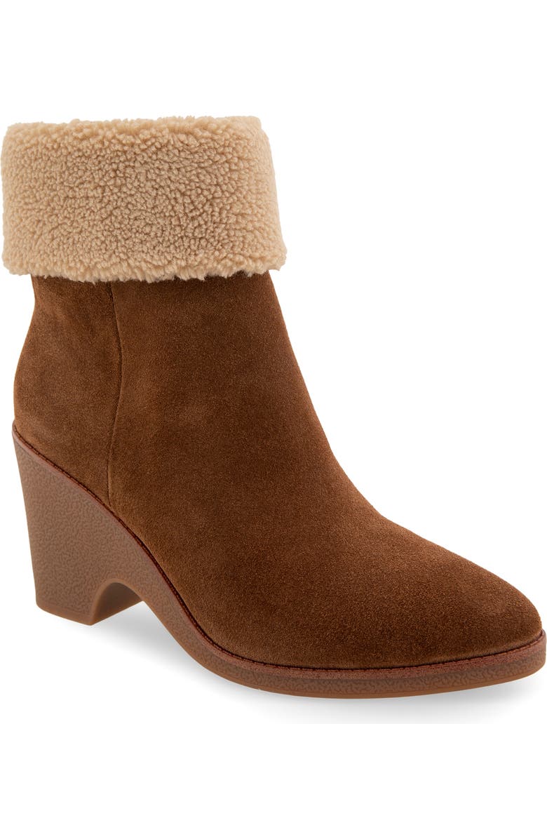 Aerosoles Mina Faux Shearling Bootie, Main, color, Tobacco Suede