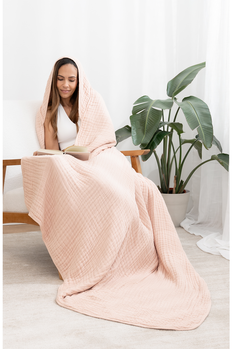 Adult Muslin Hooded Towel, Alternate, color, Blush