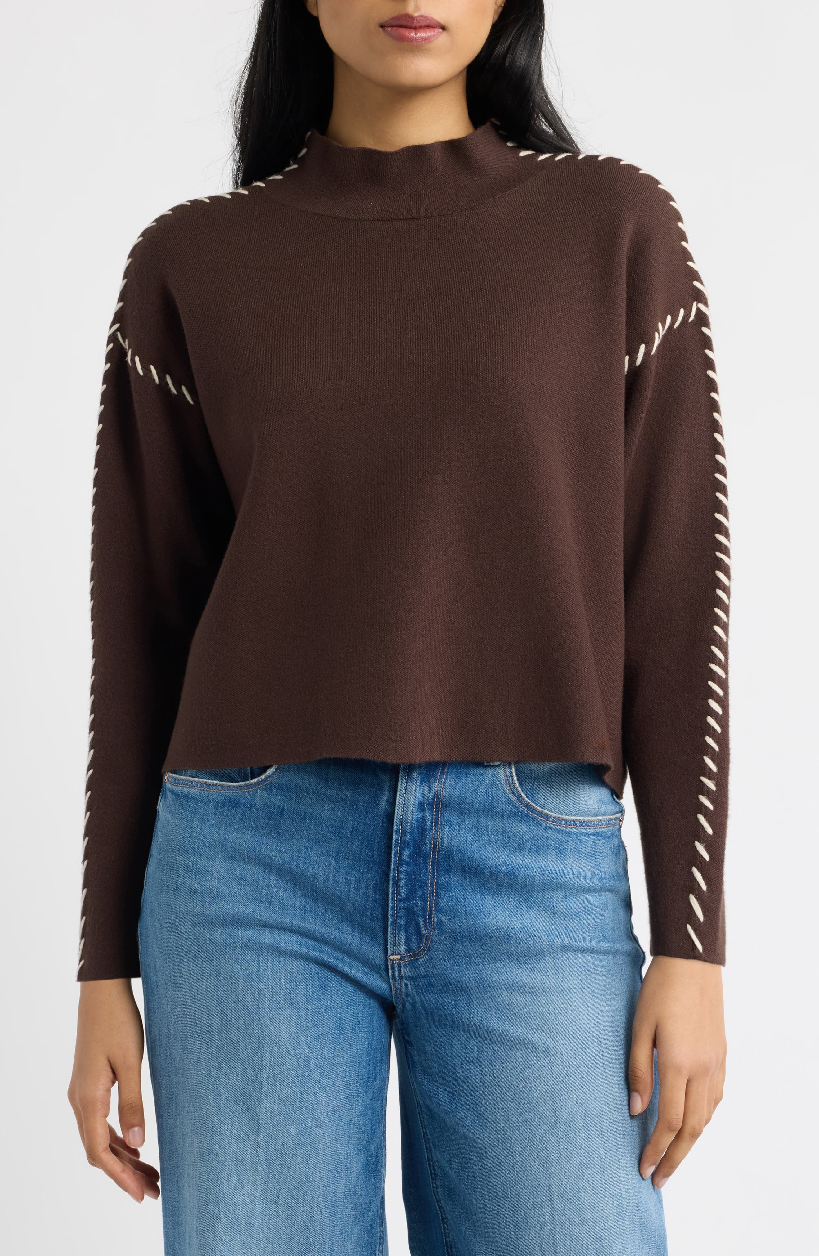 ZOE AND CLAIRE Whipstitched Mock Neck Sweater (Women) | Nordstrom