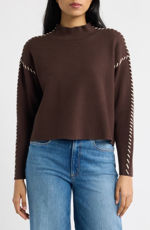 Whipstitched Mock Neck Sweater