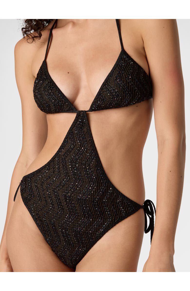 Missoni Zigzag Mesh Trikini With Sequins, Alternate, color, Brown