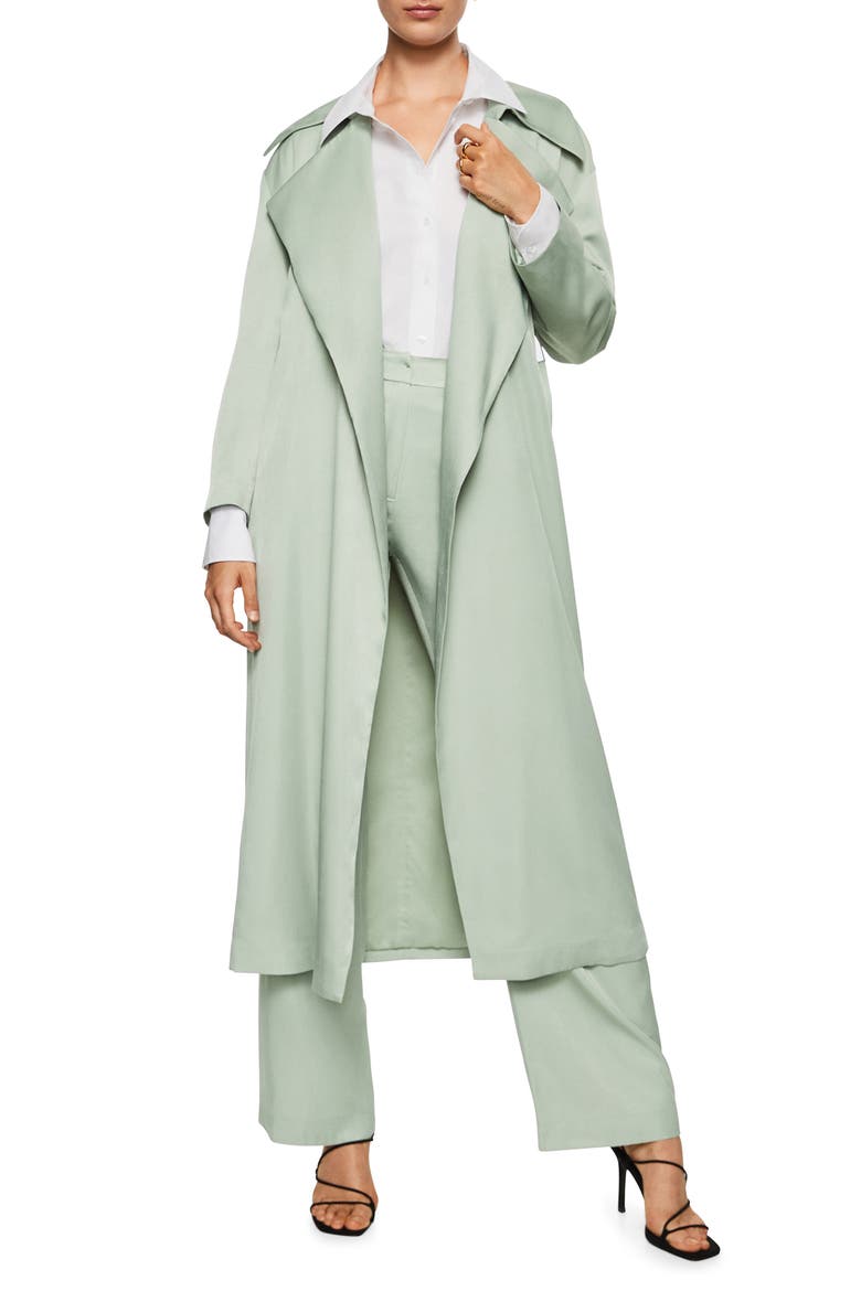Belted Fluid Trench Coat, Main, color, PASTEL GREEN