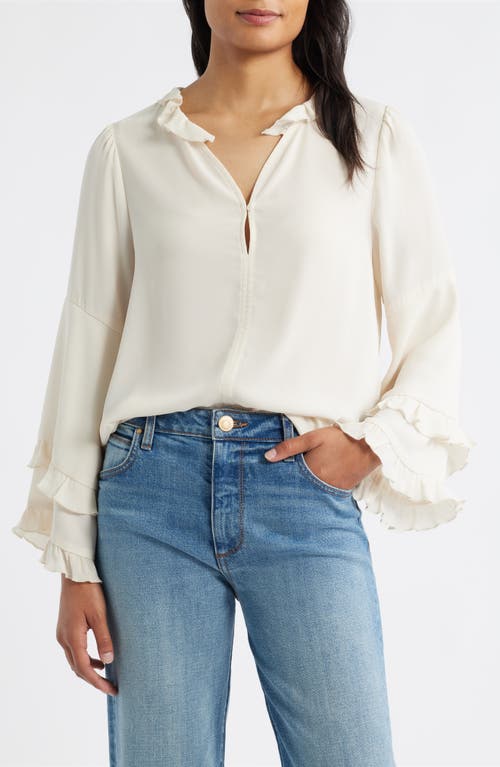 Wit & Wisdom Ruffle Long Bell Sleeve Top In White