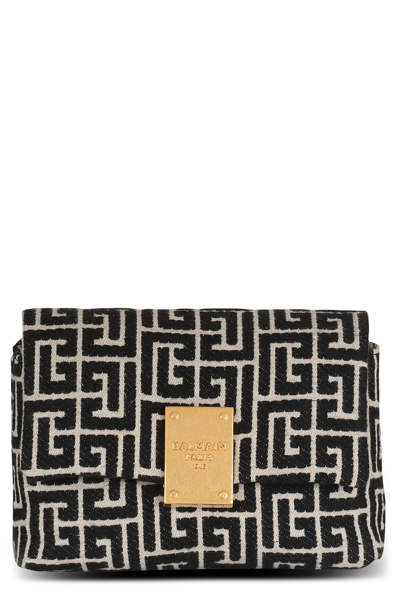 Balmain Mini 1945 Soft Monogram Jacquard Crossbody Bag, Main, color, 