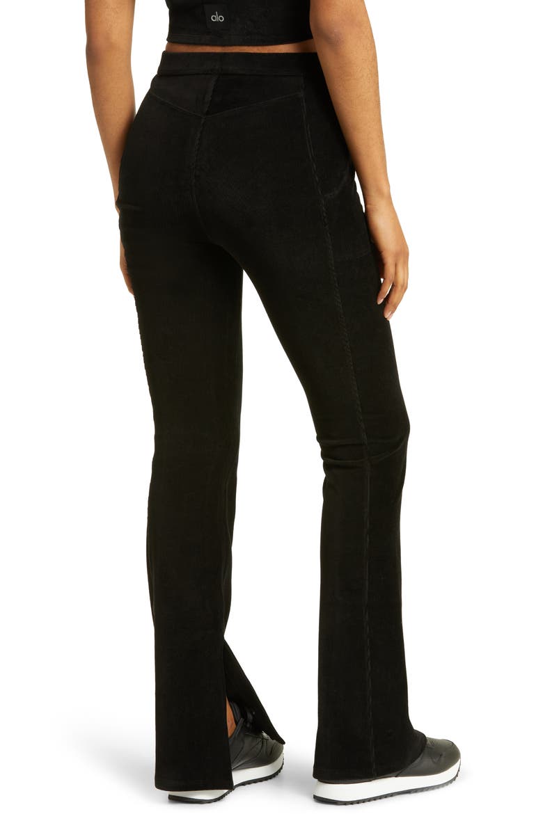 Winter Break High Waist Flare Microcorduroy Pants, Alternate, color, BLACK
