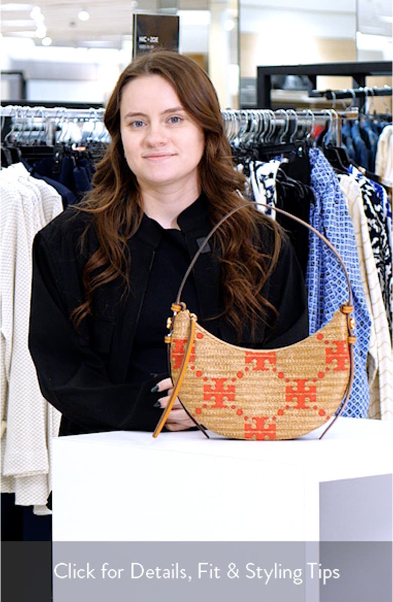 Romy T Monogram Straw Half Moon Shoulder Bag, sales video thumbnail