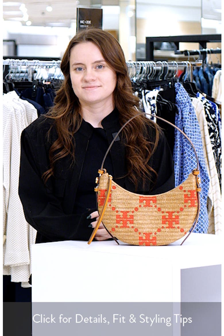 Romy T Monogram Straw Half Moon Shoulder Bag video