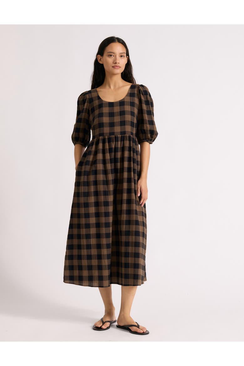 Large Gingham Iconic Midi Dress, Main, color, Chocolate