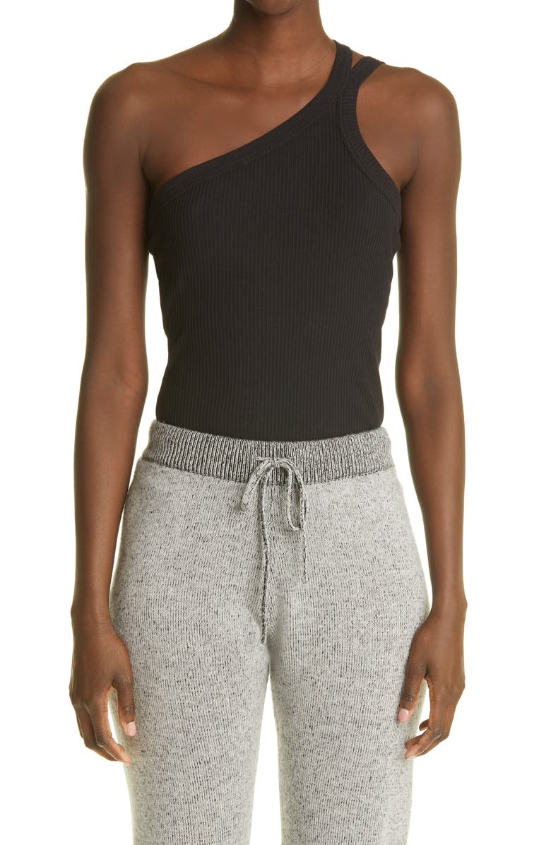 John Elliott One-Shoulder Rib Cotton Tank, Main, color, 
