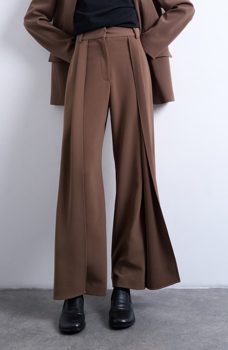 Topshop Pleated Volume Wide Leg Pants, Main, color, Taupe