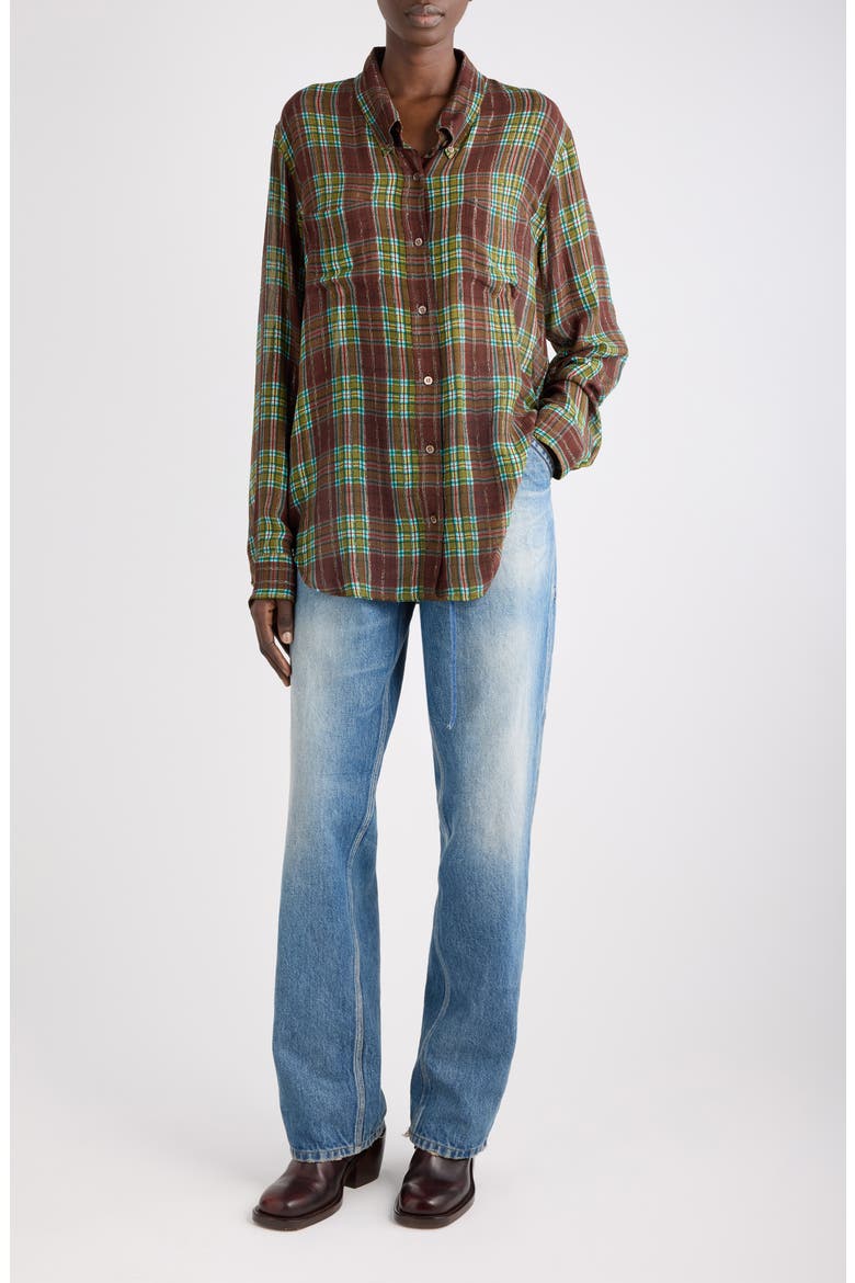Cheers Plaid Long Sleeve Button-Down Shirt, Alternate, color, BURGUNDY