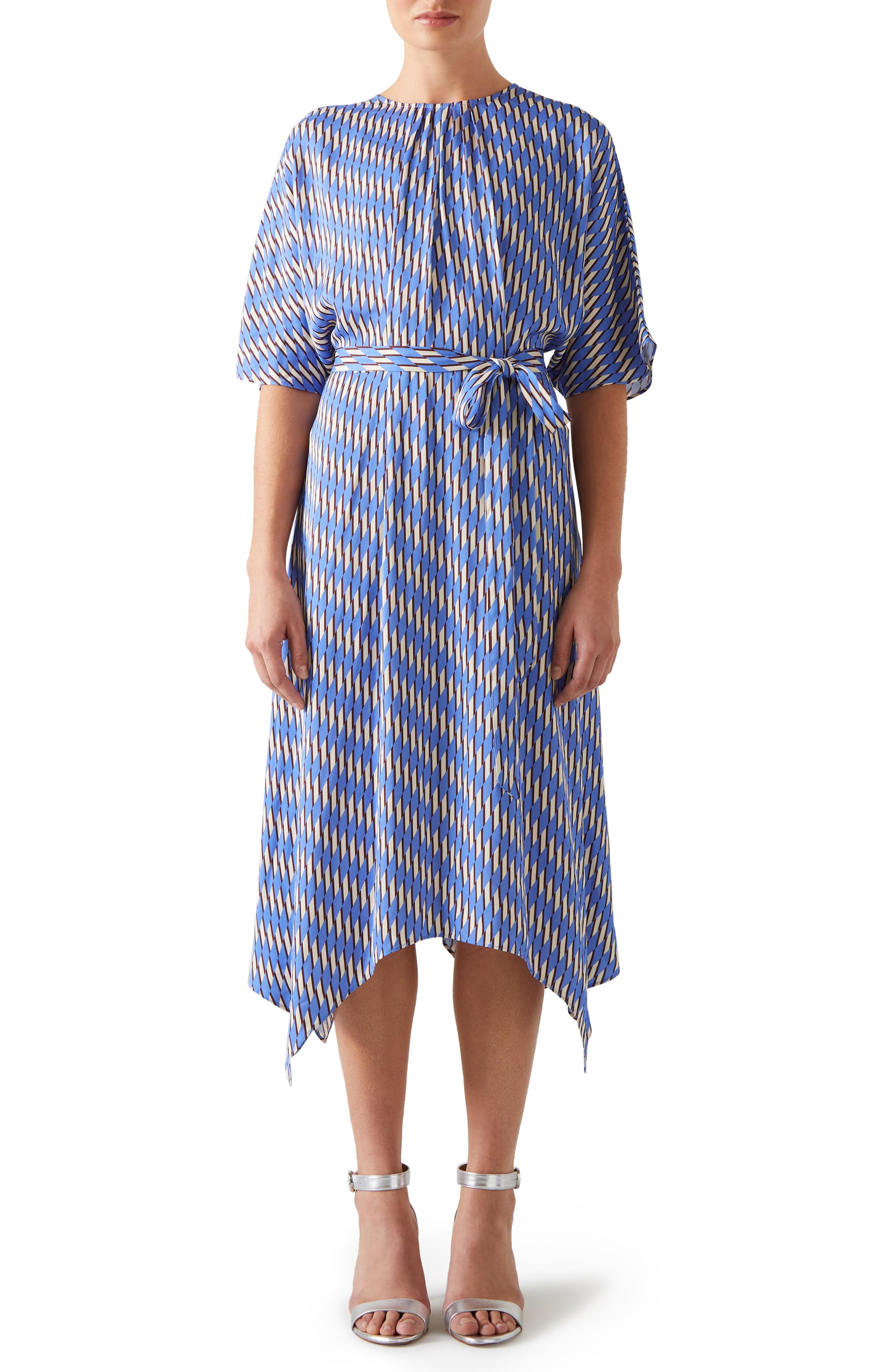 LK Bennett Anni Geo Print Handkerchief Hem Dress