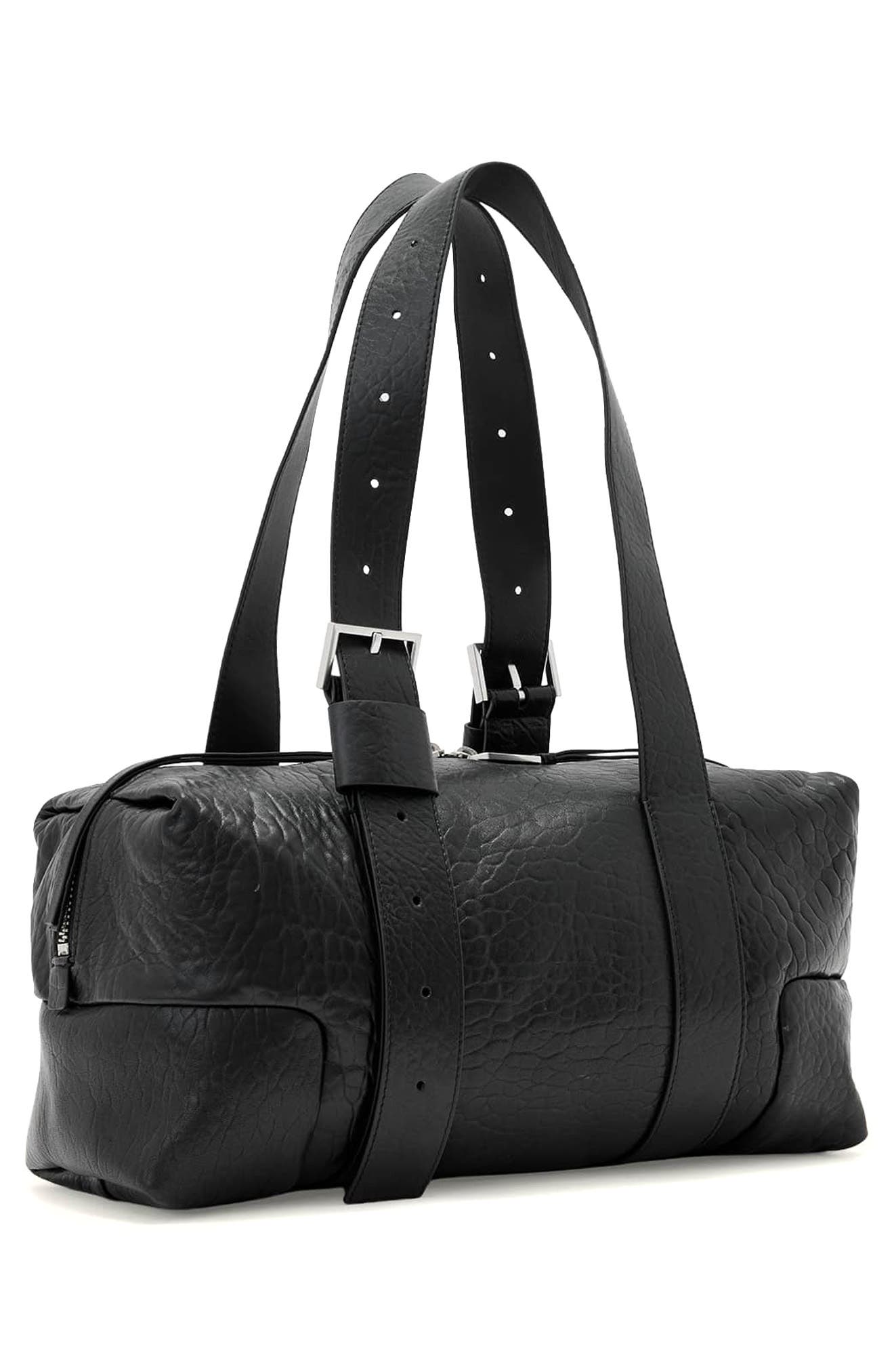 Ares Grain Leather Shoulder Bag, Alternate, color, BLACK/ SILVER