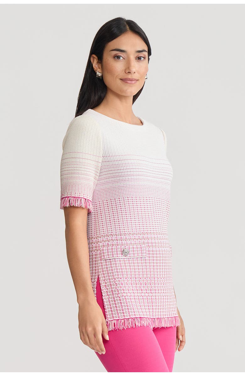 Ming Wang Ombre Fringe Trim Jacquard Knit Tunic, Alternate, color, Carmine Rose/Limestone