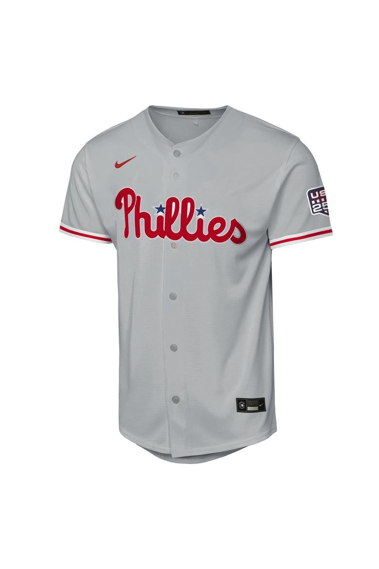 Youth Nike Bryce Harper Gray Philadelphia Phillies USA 250 Fourth of July Road Replica Jersey, Alternate, color, Gray