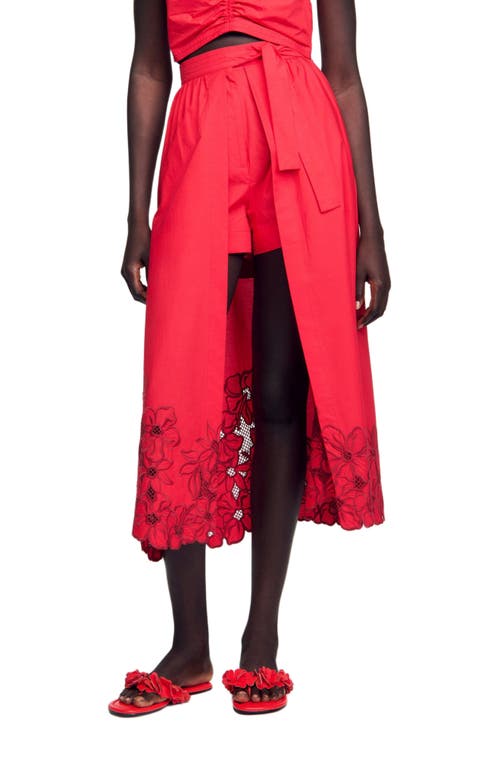 Sandro Cotton-blend Floral Skort In Red