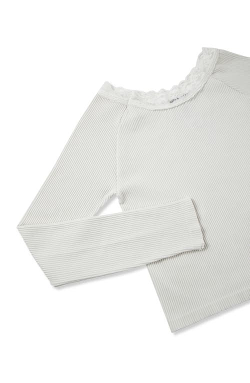 Shop Truce Kids' Lace Neck Long Sleeve Rib Top In Off-white