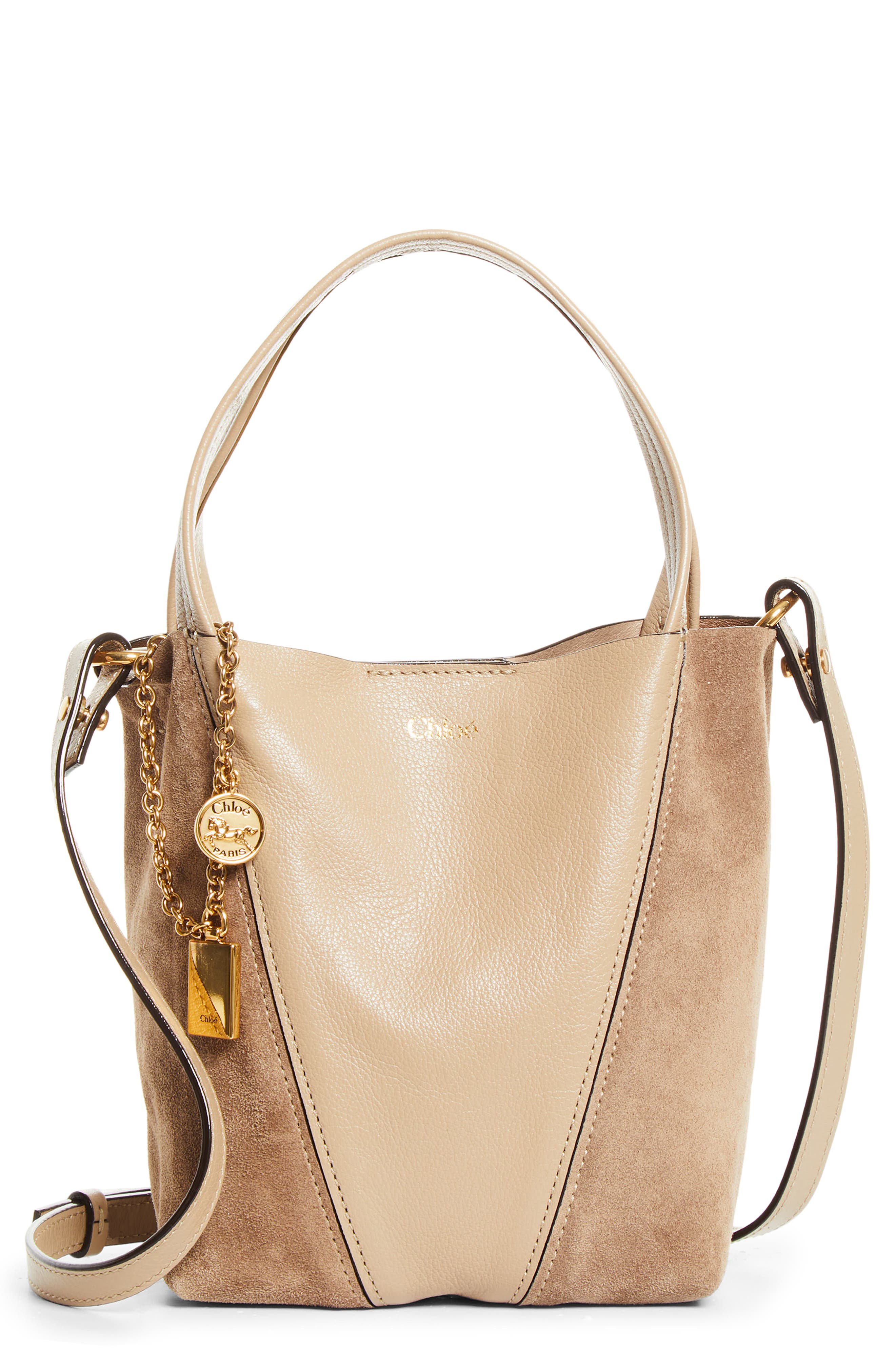 Chloé Small Chloé Spin Leather & Suede Tote, Main, color, Boyish Brown