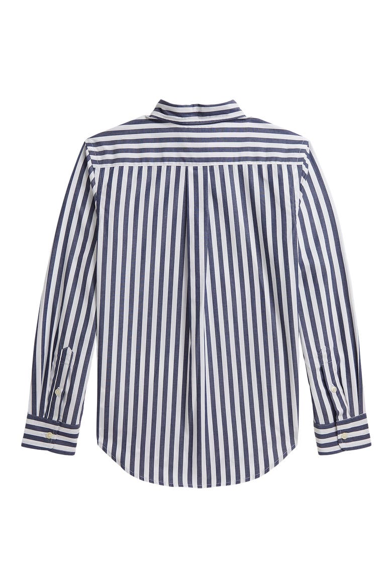 Kids' Striped Cotton Poplin Long Sleeve Button Down Shirt, Alternate, color, NAVY WHITE