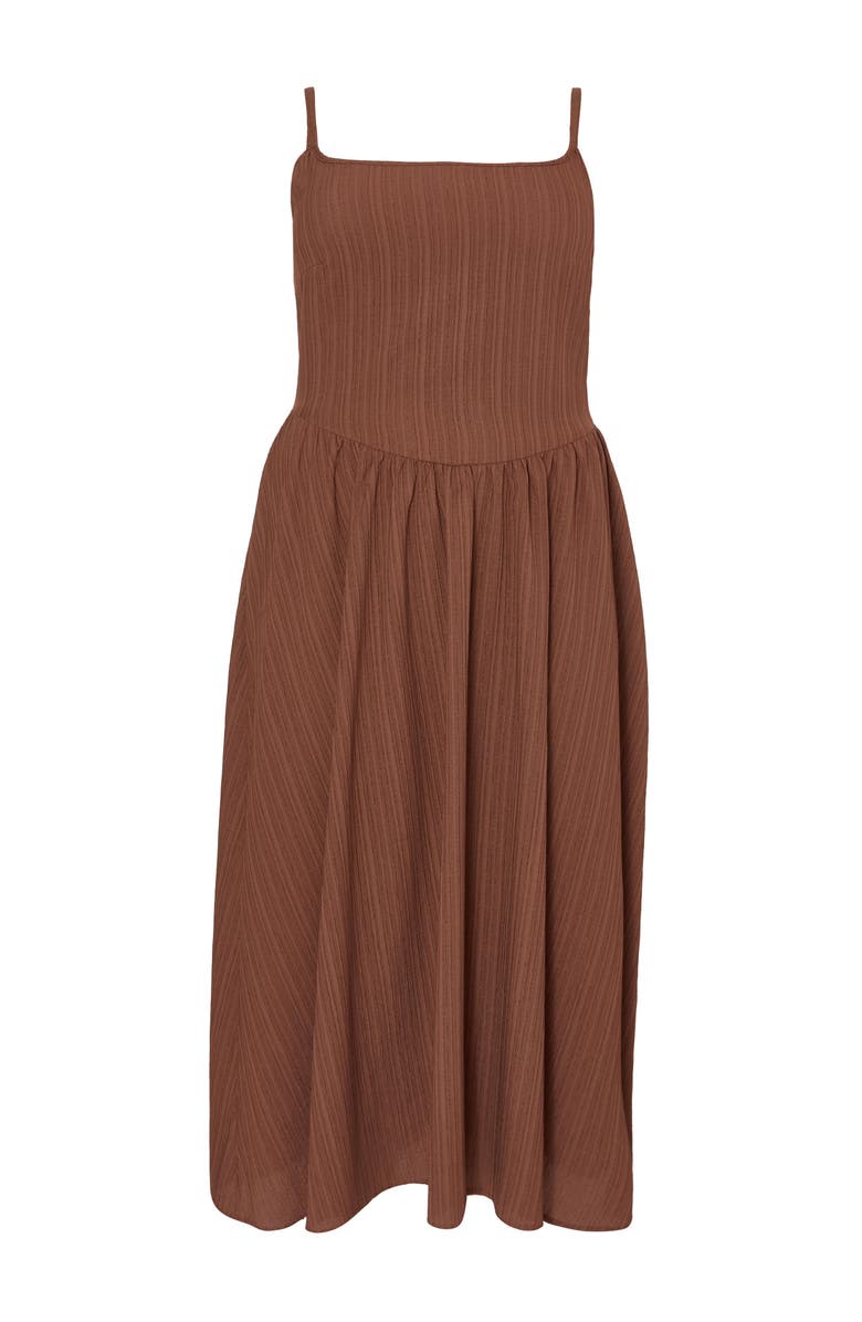 QUIZ Plus Size Drop Waist Textured Dress, Alternate, color, Brown