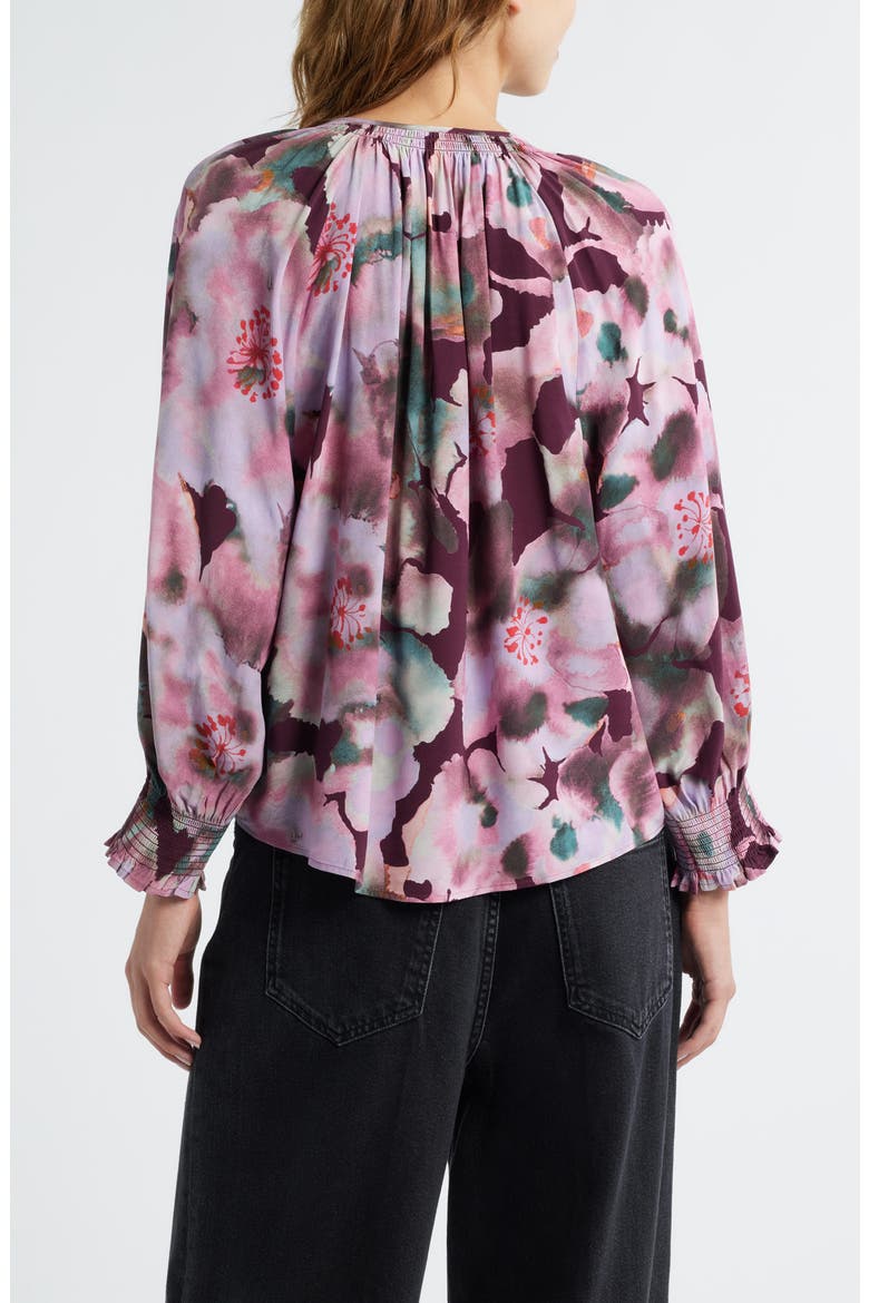 Mariah Floral Smocked Button-Up Peasant Top, Alternate, color, MAGENTA VERBENA
