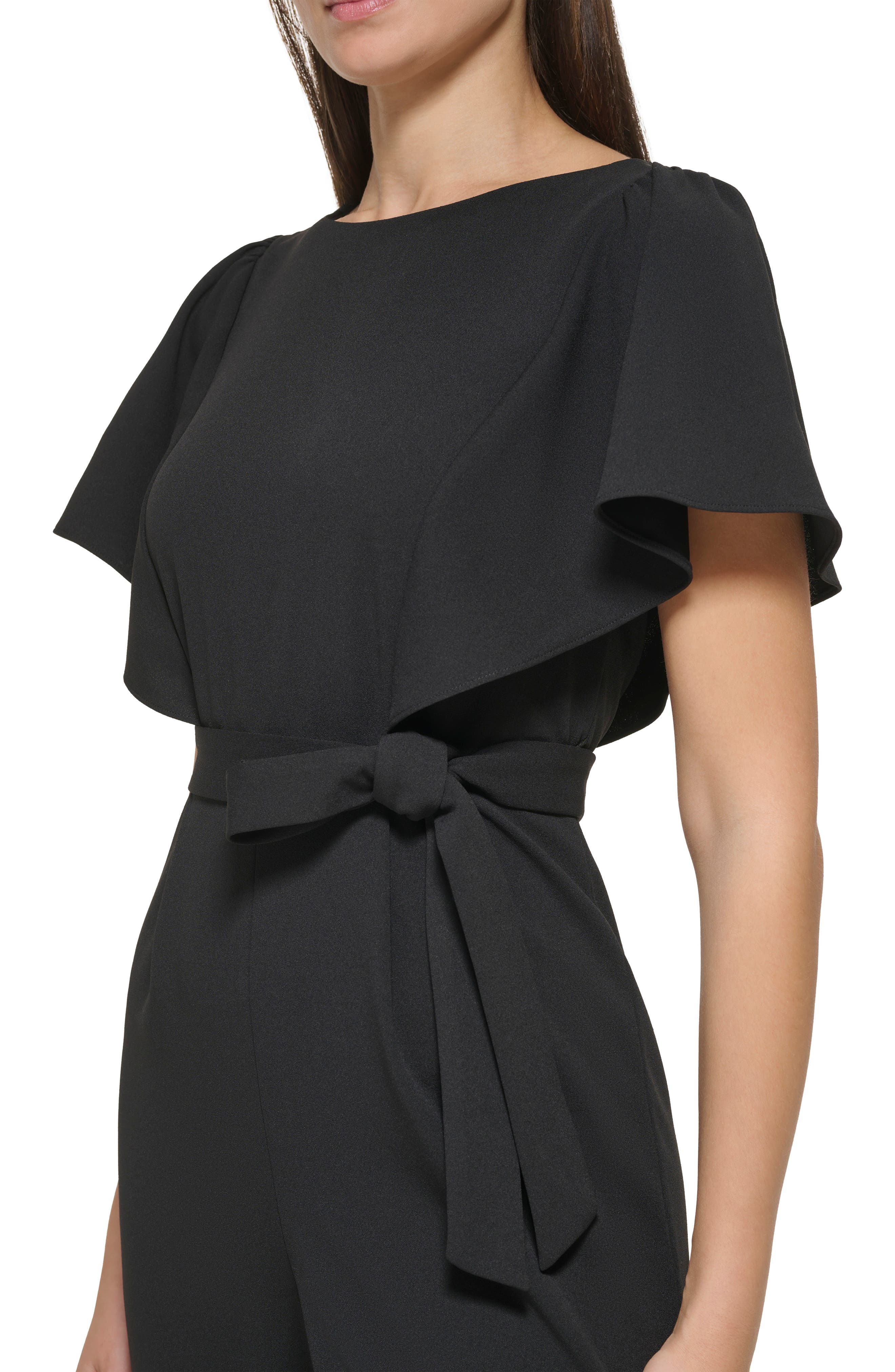 Elegant Keyhole Neck Flutter Sleeve Jumpsuit